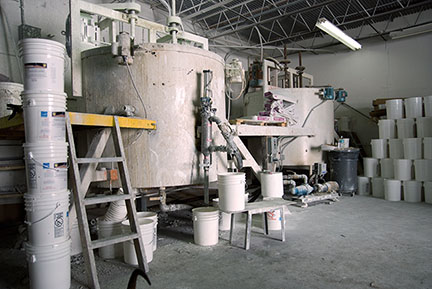 Roof coating mixing tank and production line at The Roof Store factory — Davie, South Florida