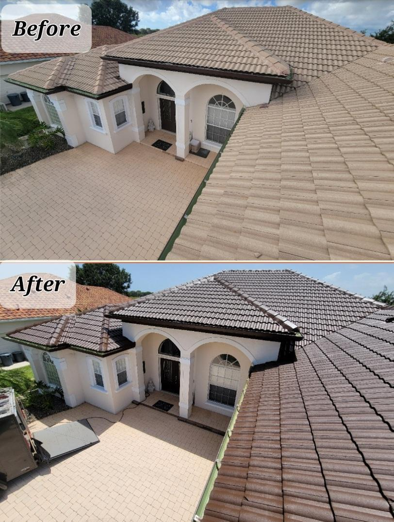 Before and after: South Florida home with faded tan barrel tile roof restored in rich brown with the Smart Shield System