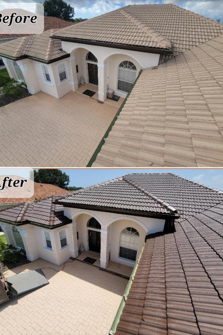 Before and after: South Florida home with dirty gray Spanish tile roof repainted in fresh terracotta with the Smart Shield System